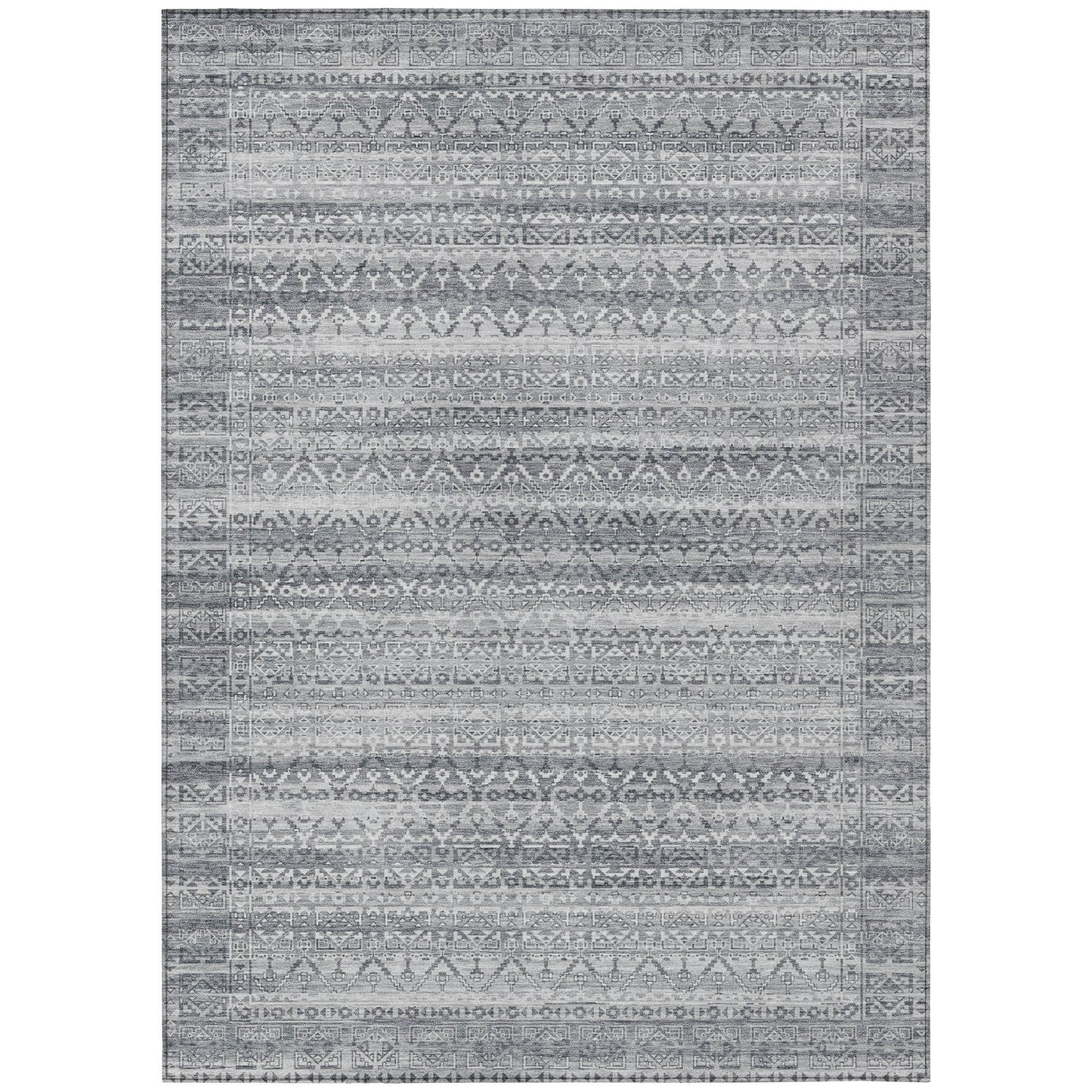8' X 10' Gray And Silver Striped Washable Indoor Outdoor Area Rug