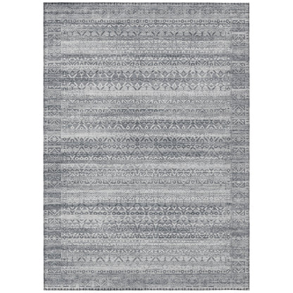 8' X 10' Gray And Silver Striped Washable Indoor Outdoor Area Rug