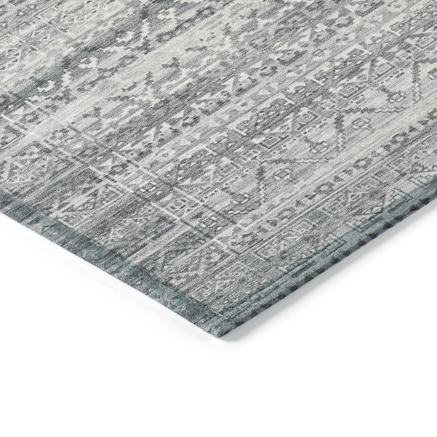 8' X 10' Gray And Silver Striped Washable Indoor Outdoor Area Rug