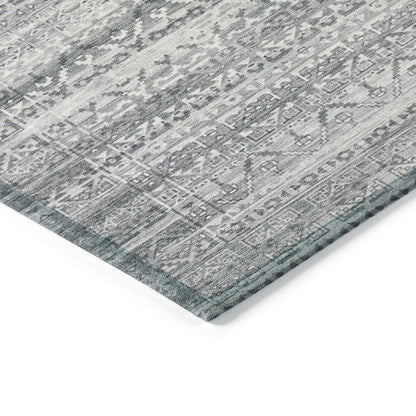 8' X 10' Gray And Silver Striped Washable Indoor Outdoor Area Rug