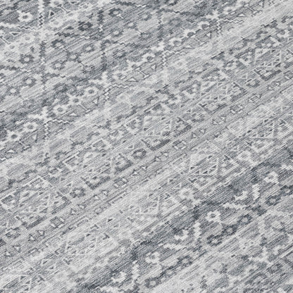 8' X 10' Gray And Silver Striped Washable Indoor Outdoor Area Rug