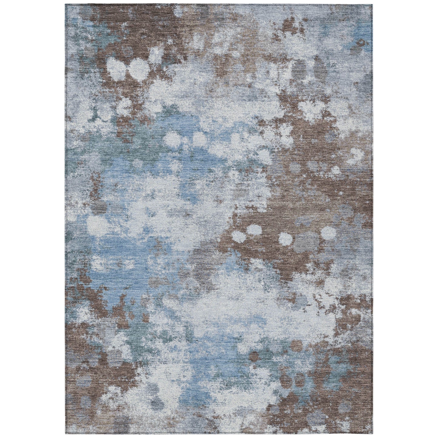 5' X 8' Brown And Sky Blue Abstract Washable Indoor Outdoor Area Rug
