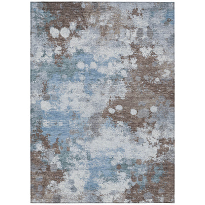 5' X 8' Brown And Sky Blue Abstract Washable Indoor Outdoor Area Rug