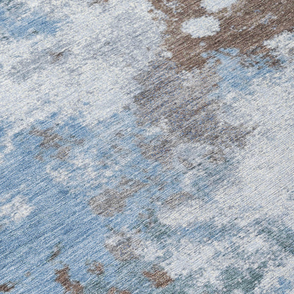 5' X 8' Brown And Sky Blue Abstract Washable Indoor Outdoor Area Rug