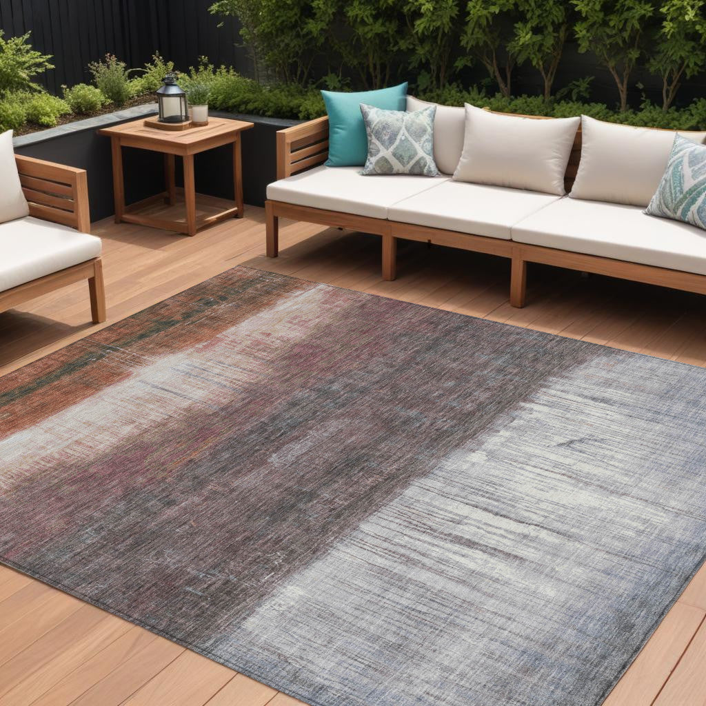 8' X 10' Rust And Ivory Abstract Washable Indoor Outdoor Area Rug