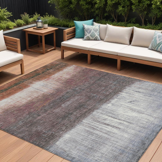 8' X 10' Rust And Ivory Abstract Washable Indoor Outdoor Area Rug
