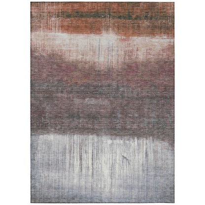 8' X 10' Rust And Ivory Abstract Washable Indoor Outdoor Area Rug
