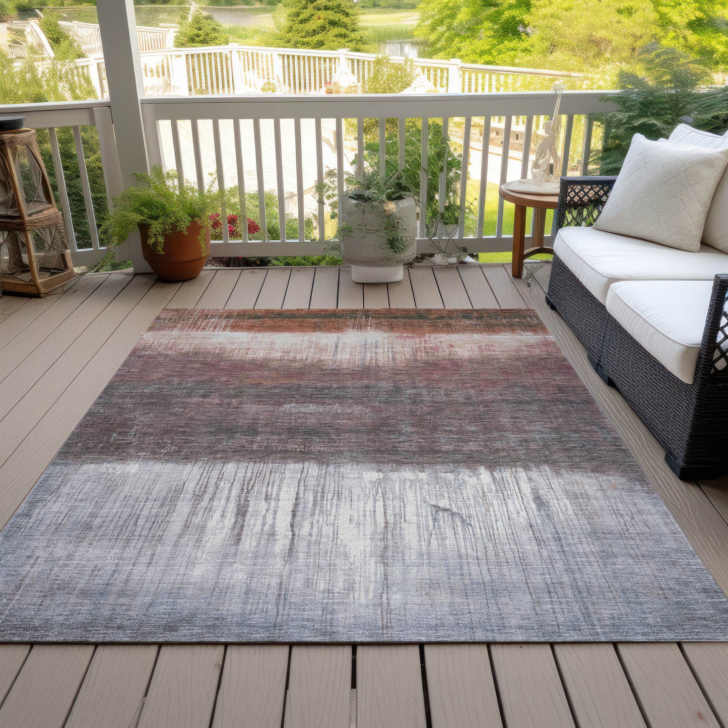 8' X 10' Rust And Ivory Abstract Washable Indoor Outdoor Area Rug