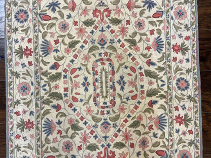 Hand Stitched Indian Rug 4x5, Floral, Vintage Hand Embroidered Rug-3