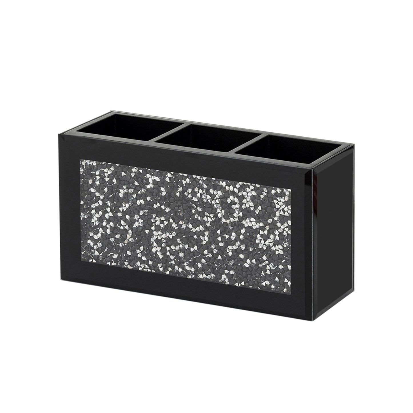 7" Black And Silver Glass Three Section Jewelry Organizer With Faux Crystals