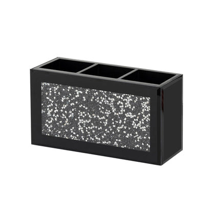 7" Black And Silver Glass Three Section Jewelry Organizer With Faux Crystals