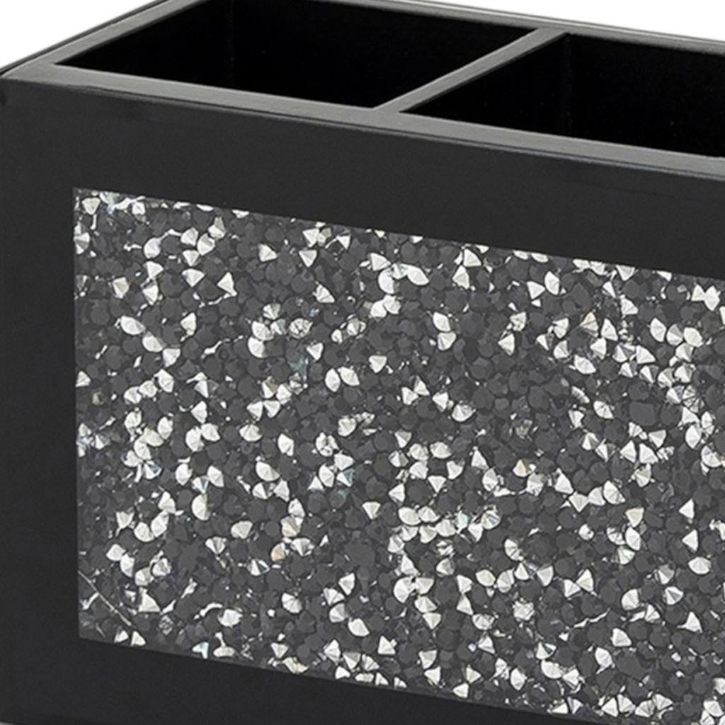 7" Black And Silver Glass Three Section Jewelry Organizer With Faux Crystals