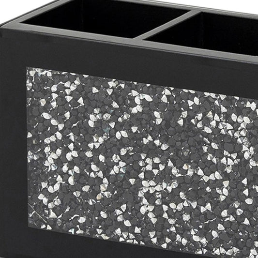 7" Black And Silver Glass Three Section Jewelry Organizer With Faux Crystals