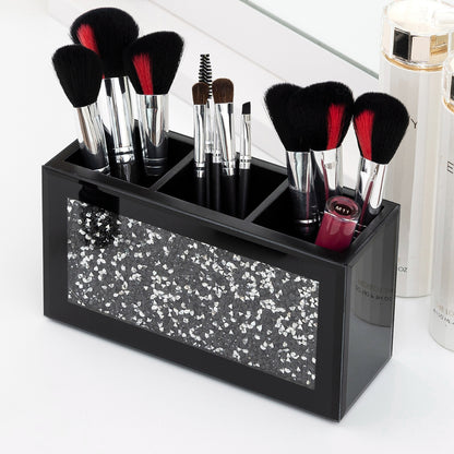 7" Black And Silver Glass Three Section Jewelry Organizer With Faux Crystals