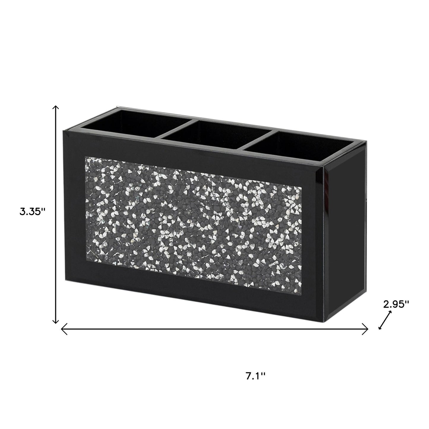 7" Black And Silver Glass Three Section Jewelry Organizer With Faux Crystals