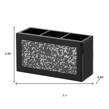 7" Black And Silver Glass Three Section Jewelry Organizer With Faux Crystals