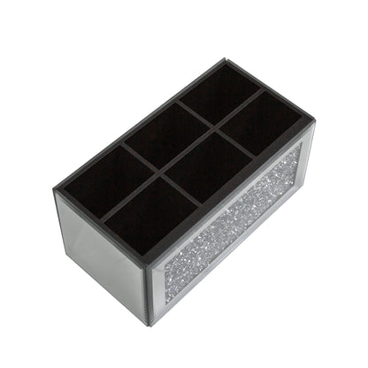 8" Silver Mirrored Glass Six Section Jewelry Organizer With Faux Crystals