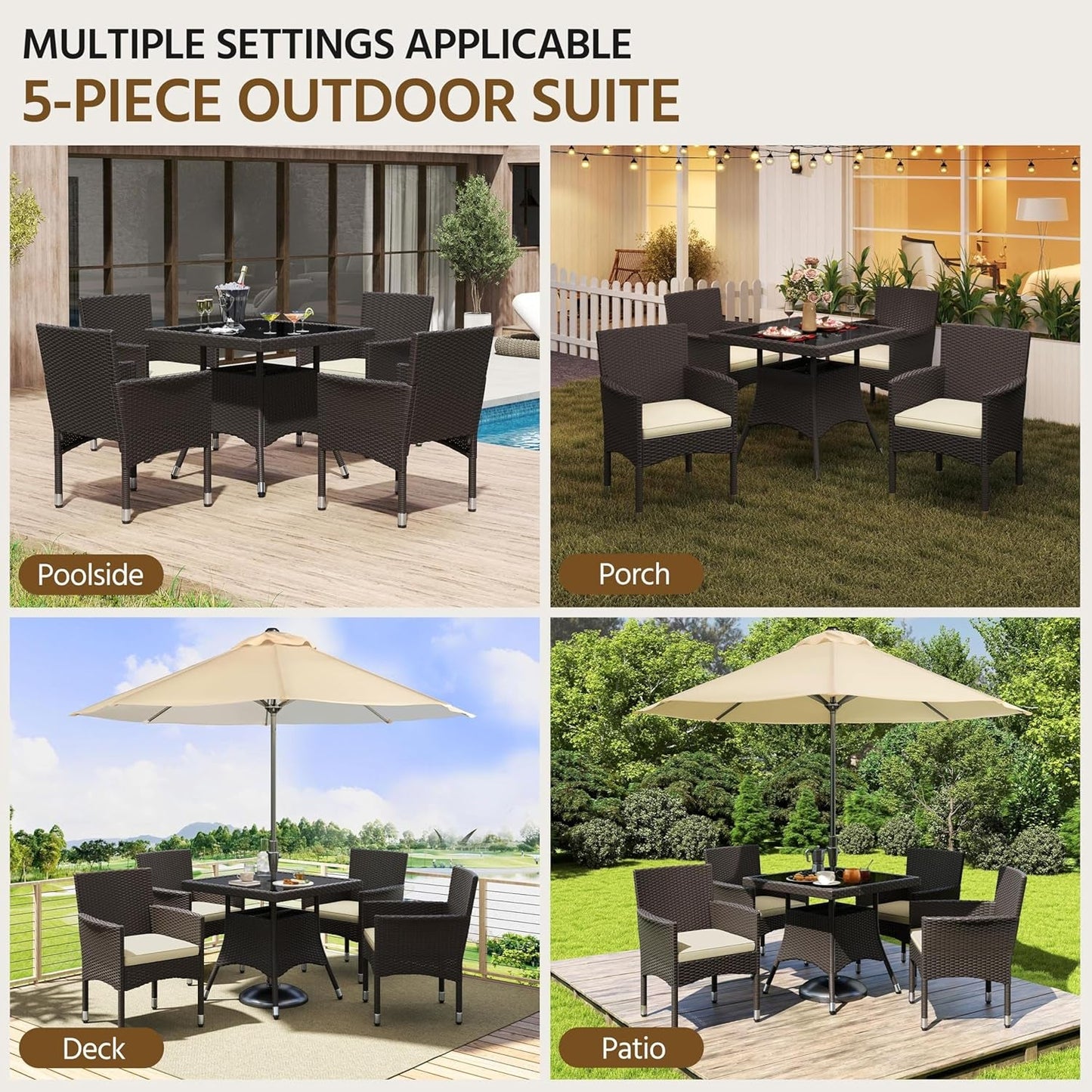 Five Piece Outdoor Rattan Furniture Set with Umbrella