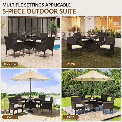 Five Piece Outdoor Rattan Furniture Set with Umbrella