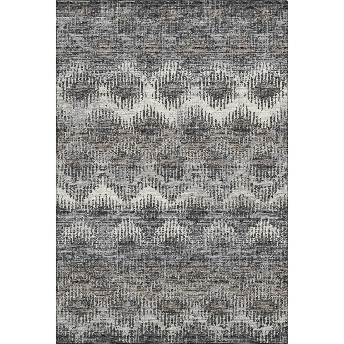 5' X 8' Graphite Ivory And Beige Abstract Washable Area Rug With UV Protection