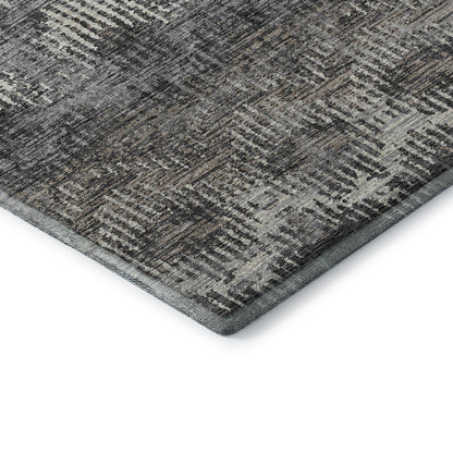 5' X 8' Graphite Ivory And Beige Abstract Washable Area Rug With UV Protection
