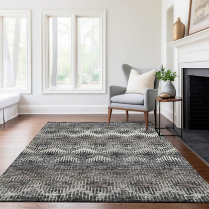 5' X 8' Graphite Ivory And Beige Abstract Washable Area Rug With UV Protection