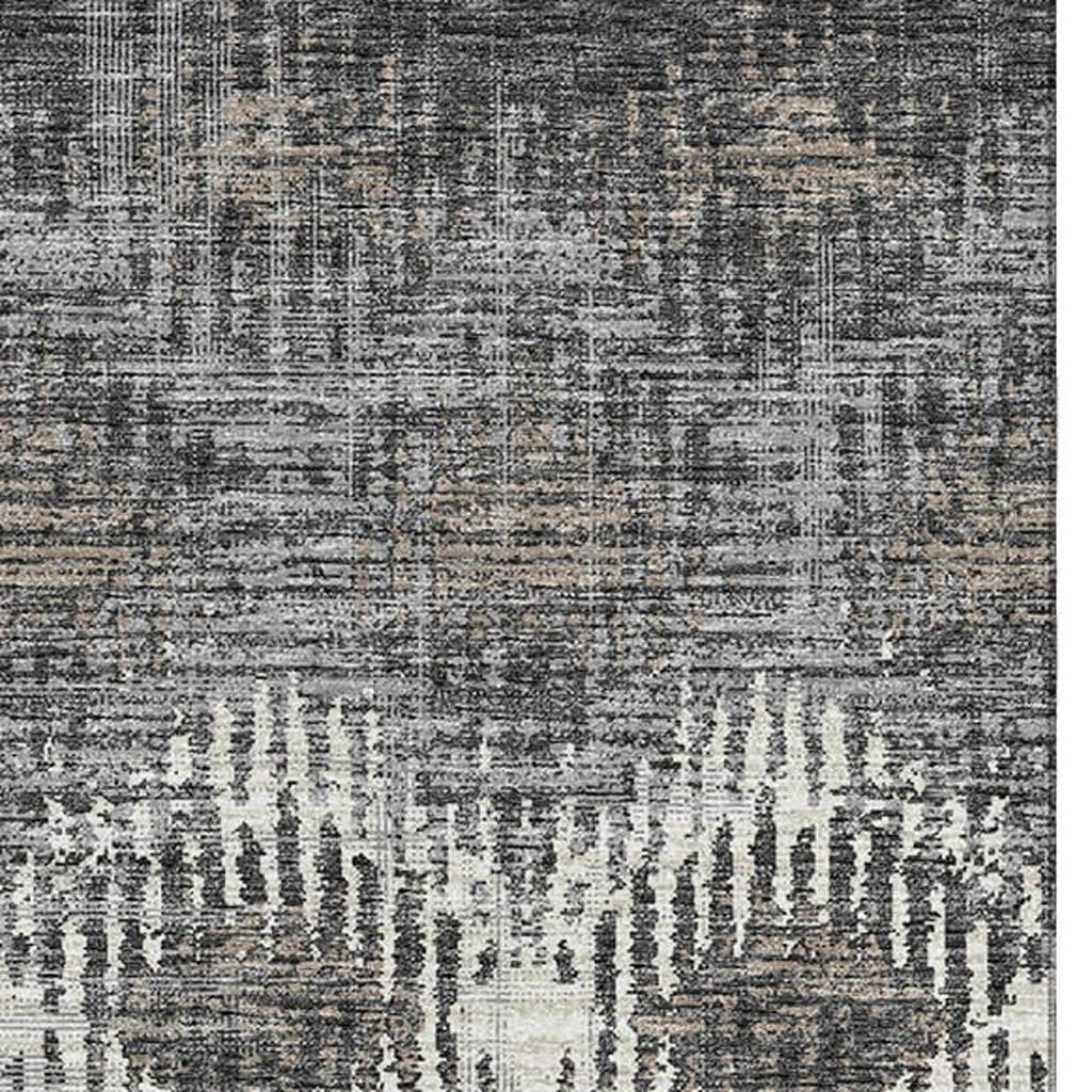 5' X 8' Graphite Ivory And Beige Abstract Washable Area Rug With UV Protection
