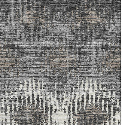5' X 8' Graphite Ivory And Beige Abstract Washable Area Rug With UV Protection