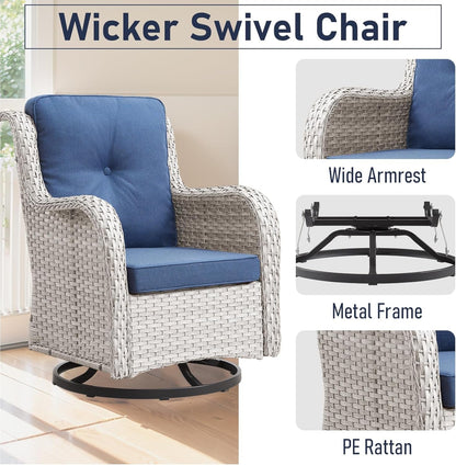 Outdoor Wicker Furniture Set with Swivel Rocker Chairs