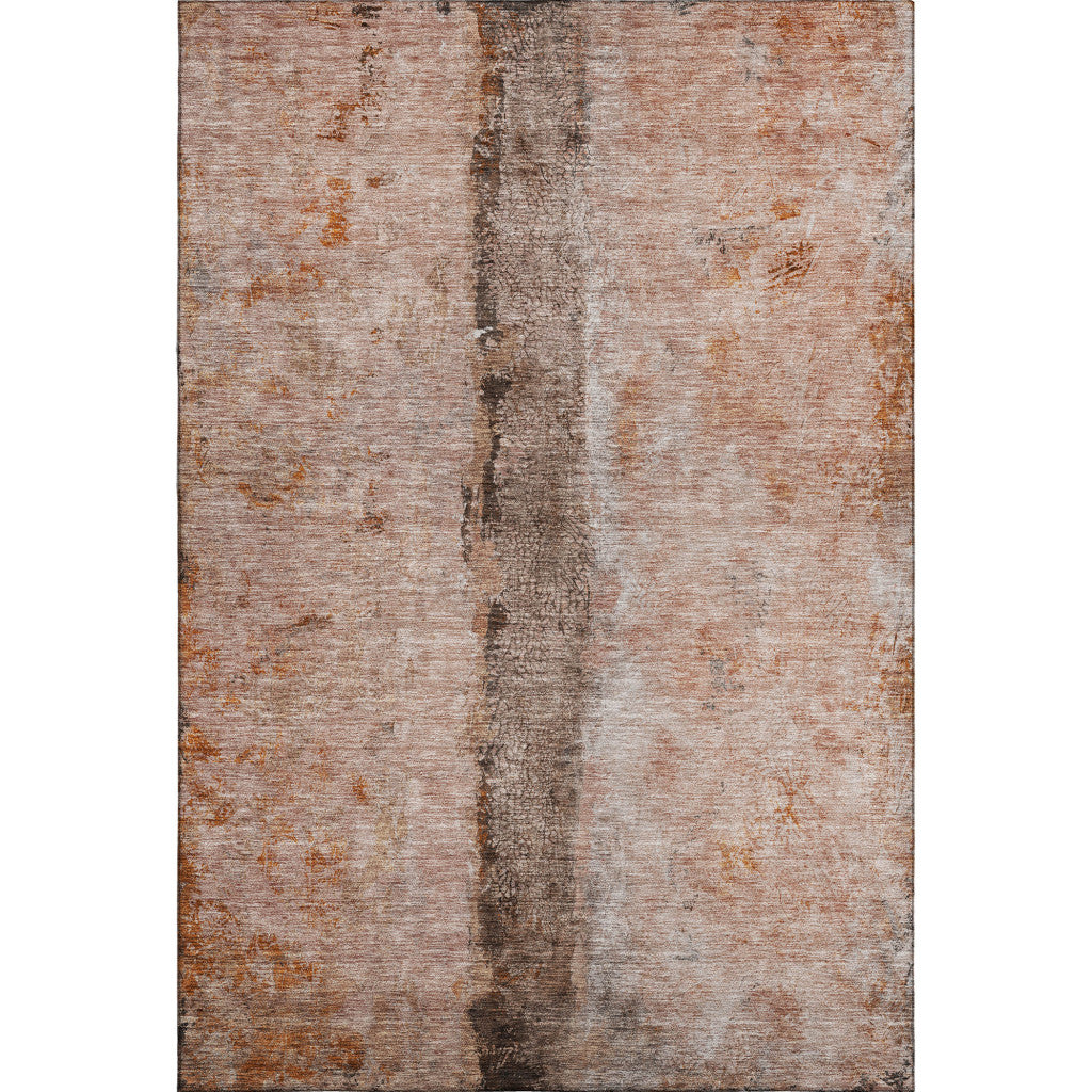 8' X 10' Chili Red Brown And Ivory Abstract Washable Area Rug With UV Protection