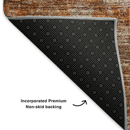 8' X 10' Chili Red Brown And Ivory Abstract Washable Area Rug With UV Protection