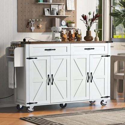 54" White Wood Rolling Kitchen Island