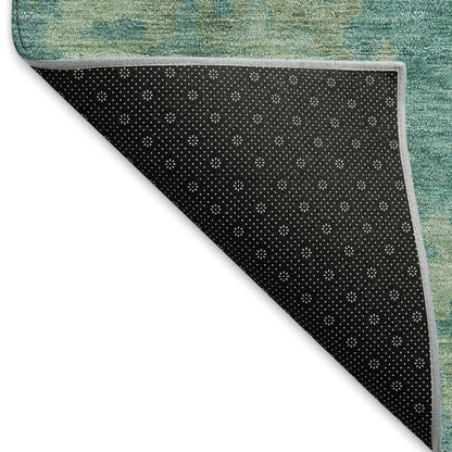 10' X 14' Teal Blue And Fern Green Floral Washable Indoor Outdoor Area Rug