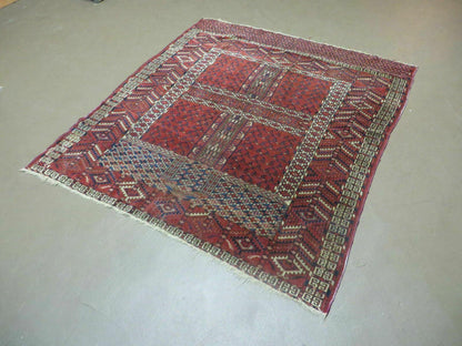 Antique Turkoman Rug 4x5, Ensi Hatchli Tekke Wool Rug