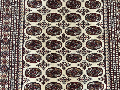 Pakistani Turkoman Rug 6x9, Cream and Red Hand Knotted Wool Oriental Carpet, Yamud Rug, Tribal Rug 6 x 9, Bohemian Area Rug, Bokhara Rug
