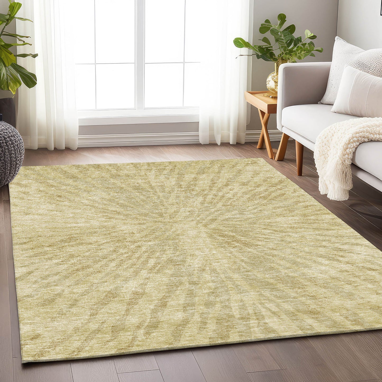 5' X 8' Wheat And Beige Zebra Print Washable Area Rug With UV Protection