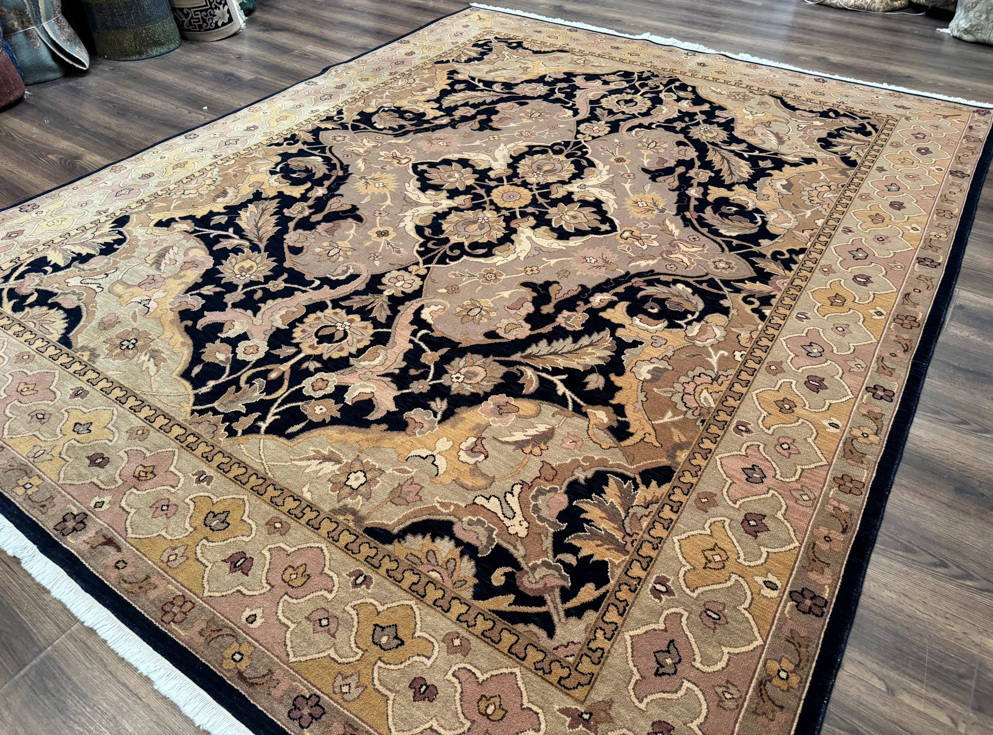 Handmade Wool Rug 8x10, Black & Dark Beige, Nourison, Traditional Rug-1