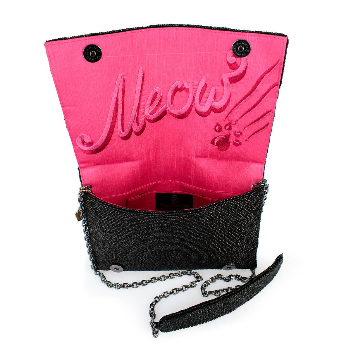 Kitty Couture Black and Pink Beaded Cat Crossbody Handbag