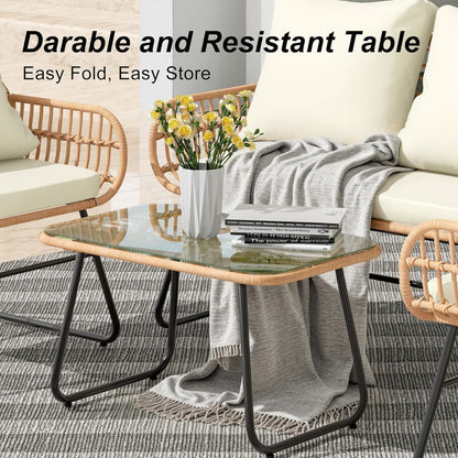 Stylish Four-Piece Outdoor Rattan Furniture Set with Cushions