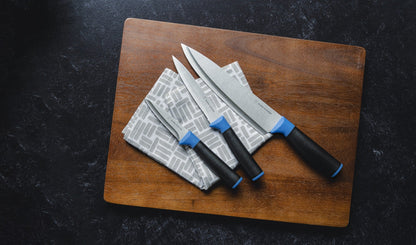 Duo-Grip 3 Piece Kitchen Knife Set With Blade Guards, Blue-3