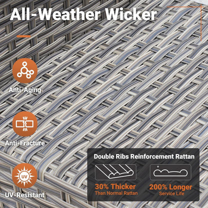 Outdoor 5 Piece Patio Furniture with Fire Pit Table,Wicker Coversation Set with Swivel Rocking Chair,Comfy Sectional Deep Sofa for outside Porch Balcony Backyard Pool,Dark Grey-1