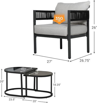 4-Piece Outdoor Conversation Set with 2 Single Chairs and 2 Patio Coffee Tables, Wicker Furniture Set