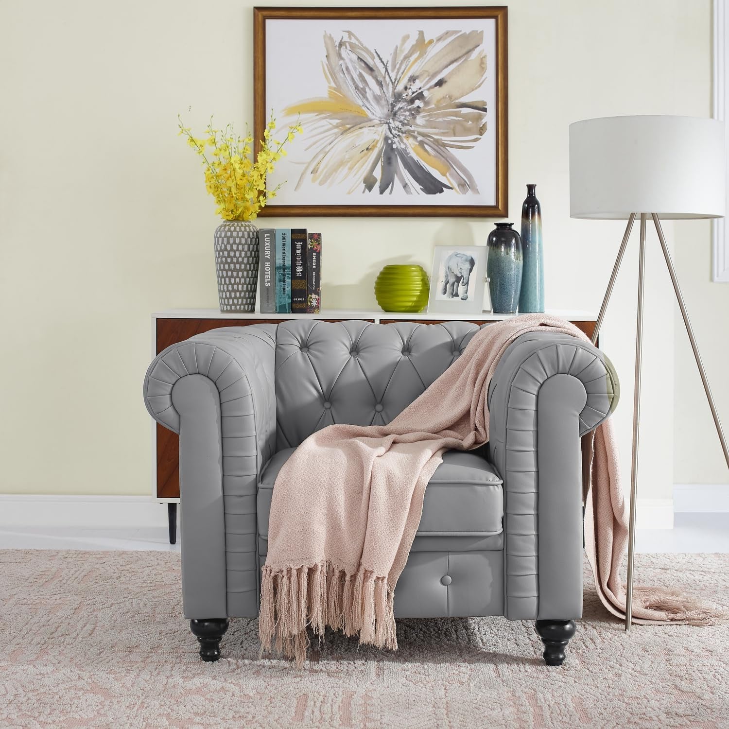 Chesterfield Sofa Set 3 Piece Muebles Para La Sala Juegos Living Room Set Modern Furniture Leather Sofa Set Couches for Living Room Furniture Sets Couch Sets for Living Room 3 Piece - Gray-3