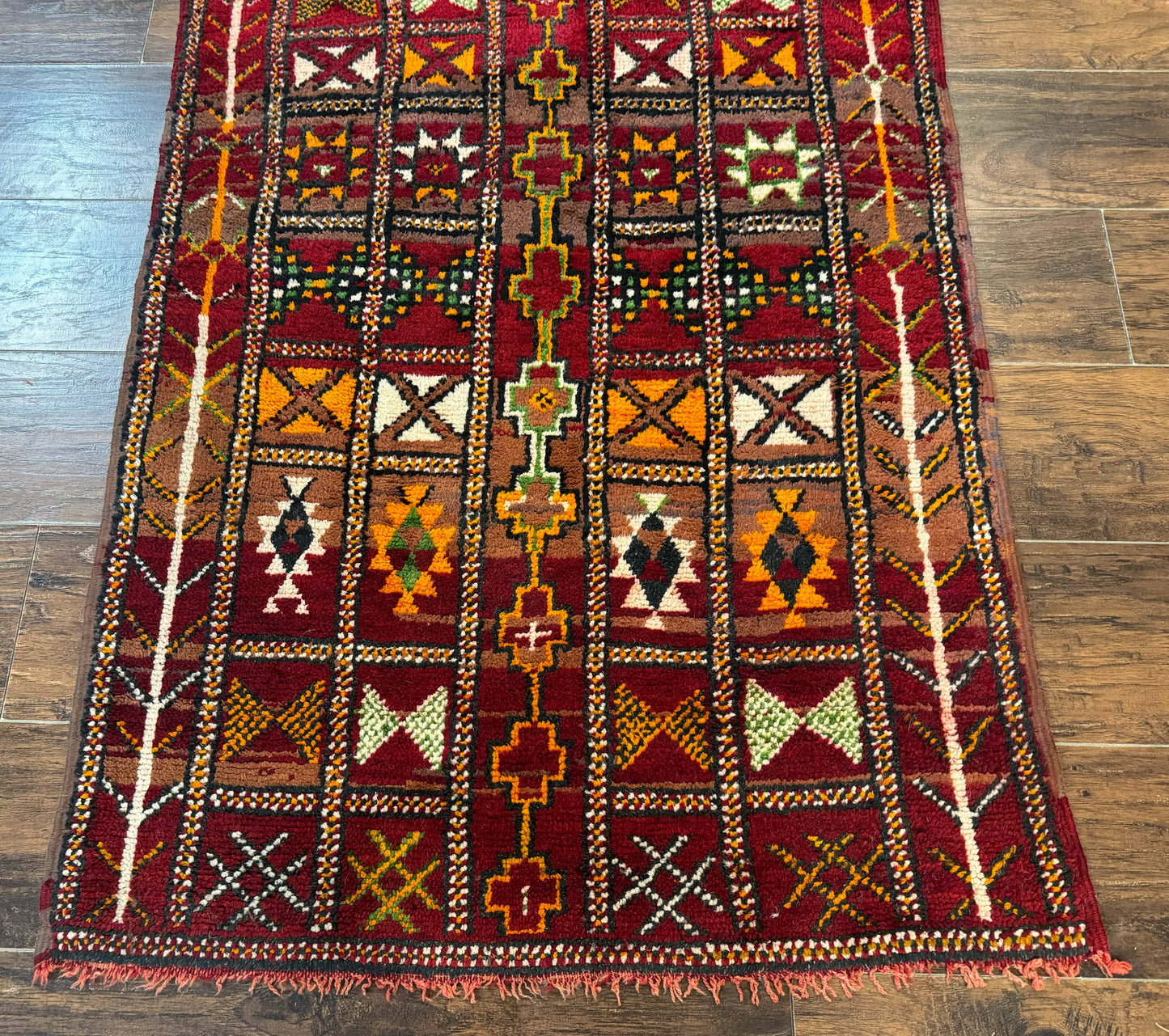 Moroccan Berber Tribal Rug 3x5, Geometric Area Rug, Red Orange Brown-4