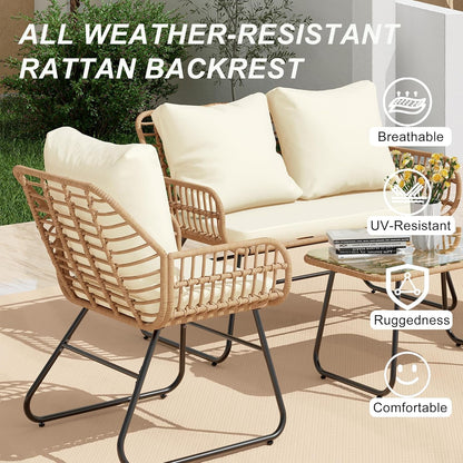 Stylish Four-Piece Outdoor Rattan Furniture Set with Cushions