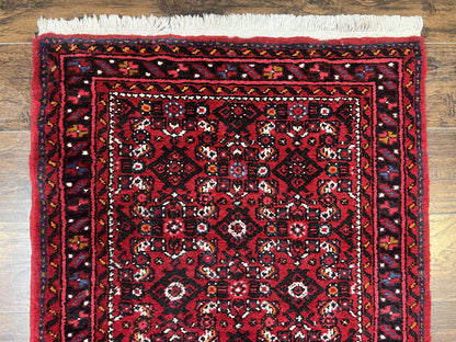 Persian Runner Rug 3 x 16, Wool Handmade Long Antique Hamadan Oriental Rug for Hallway, Red Tribal Rug, Allover Pattern, 3x16 Runner Rug-2