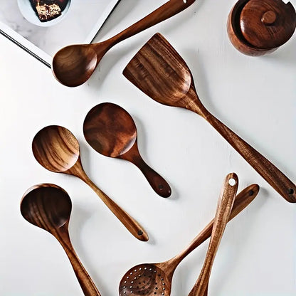 7-Piece Natural Teak Wooden Spoons for Cooking Set-3