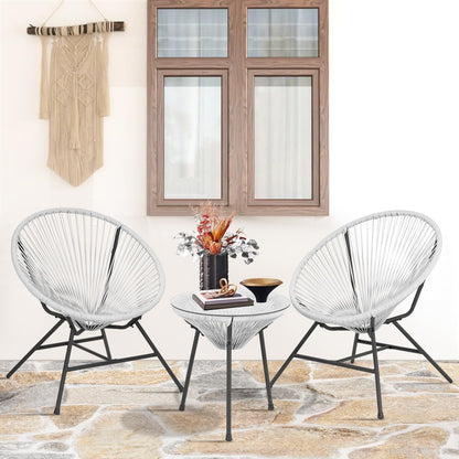 Acapulco Patio Bistro Set 3-Piece Outdoor Furniture Set All-Weather Woven Rope Patio Conversation Set with Glass Top Table and 2 Chairs (White)-1