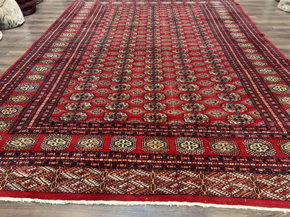 Bokhara Rug 9x12, Red Turkoman Rug, Pakistani Rug, Tribal Carpet, Wool Rug, Red Rug