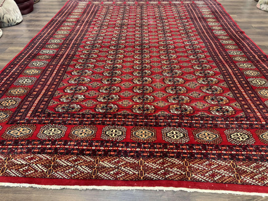 Bokhara Rug 9x12, Red Turkoman Rug, Pakistani Rug, Tribal Carpet, Wool Rug, Red Rug